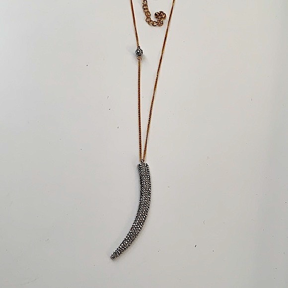 Long Gold Plated Necklace With Crystal Horn Shaped Pendant - NEW - Picture 2 of 4